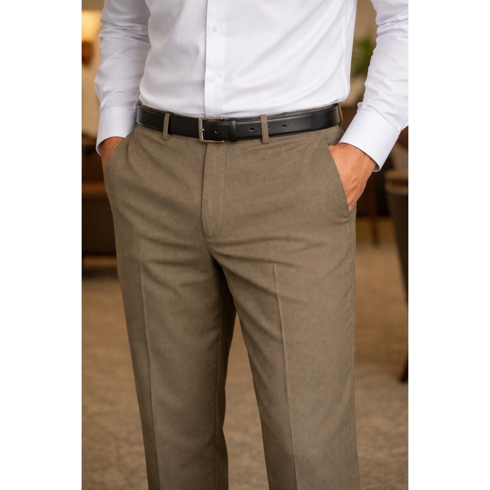 Banana Republic Mens Brown Micro Check Straight Dress Chino Pants 35x32 Cotton